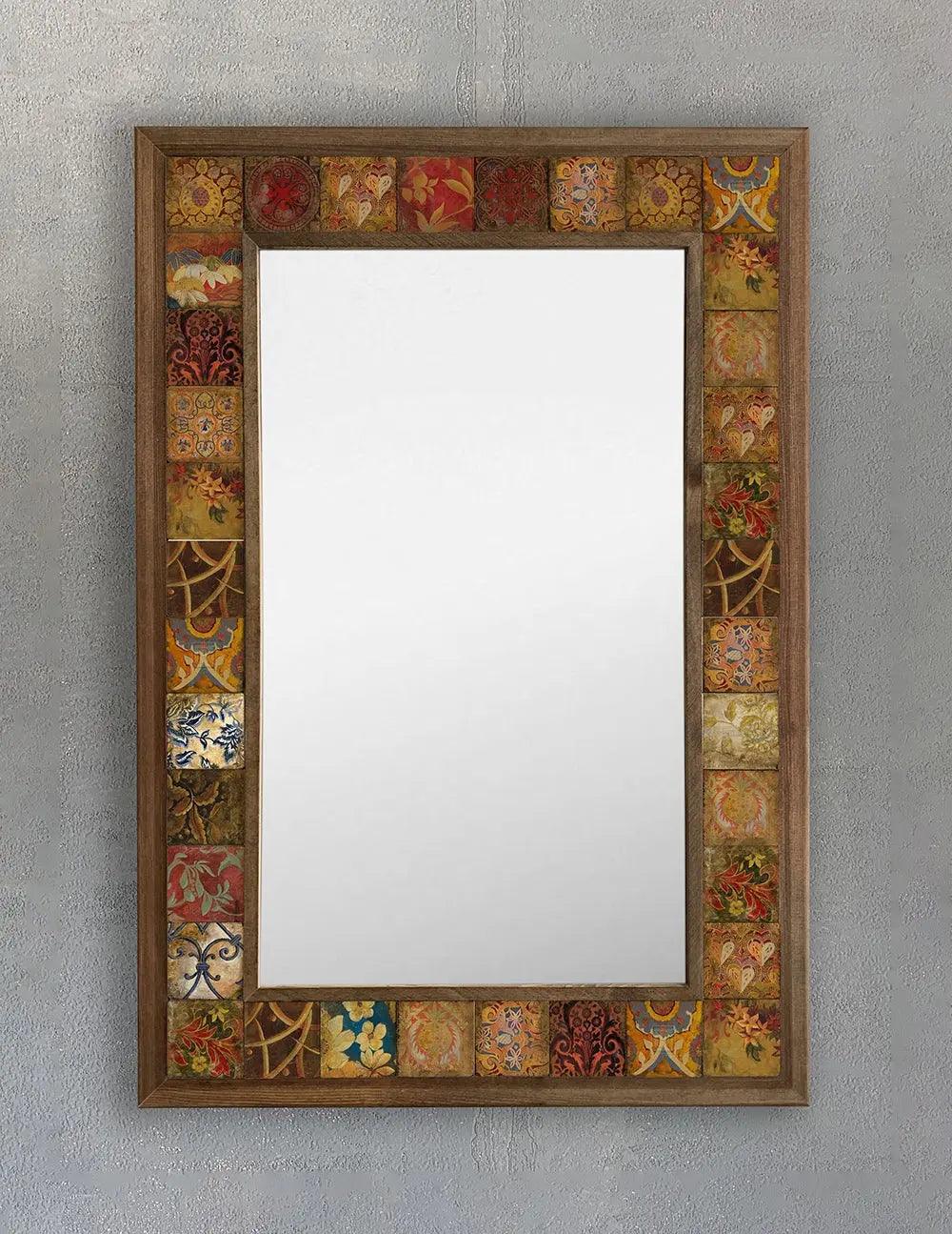 Mosaic Bathroom Mirror Elegance Handcrafted Wooden Framed