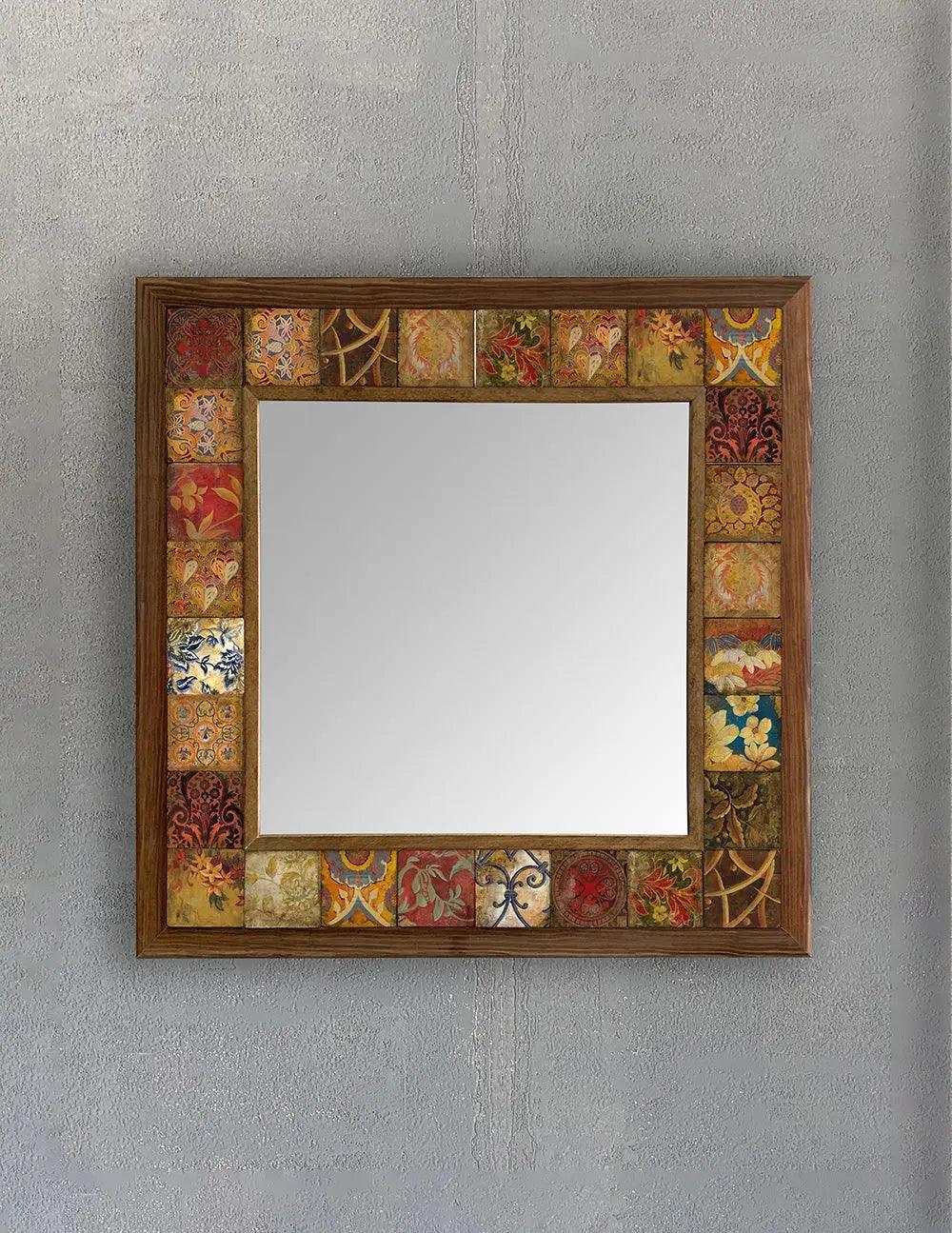 Mosaic Bathroom Mirror Elegance Handcrafted Wooden Framed