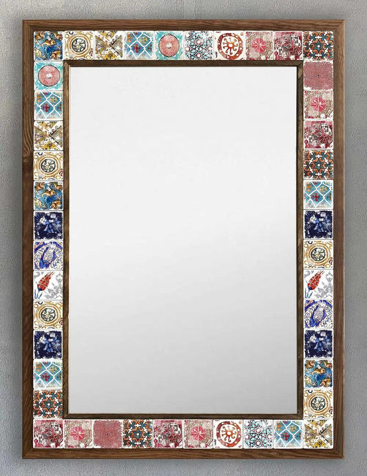 Antique Hand Made Mosaic Framed Mirror Glass Office Décor
