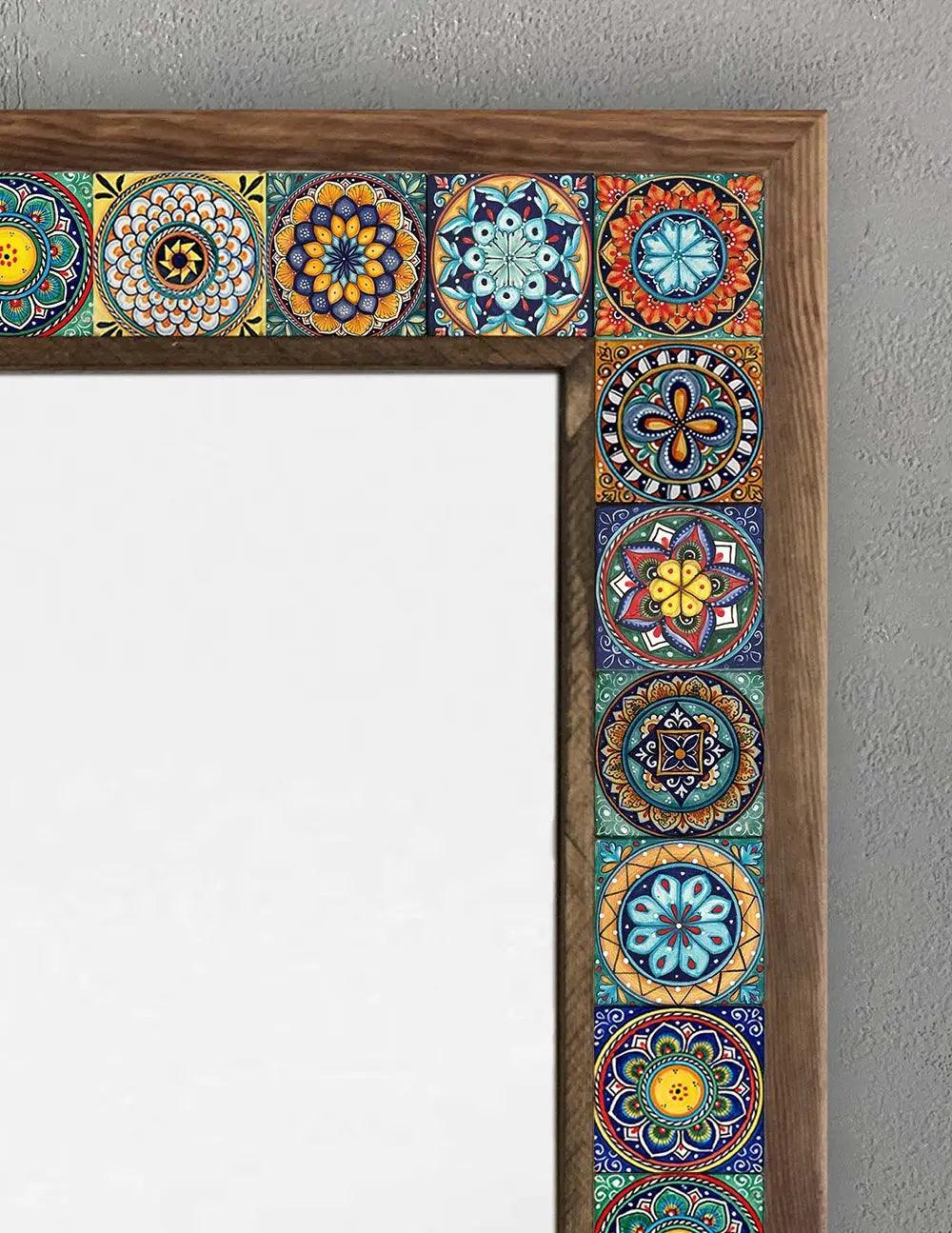 Ceramic Home Décor Wooden Mosaic Mirror Wall Hanging Office Gift
