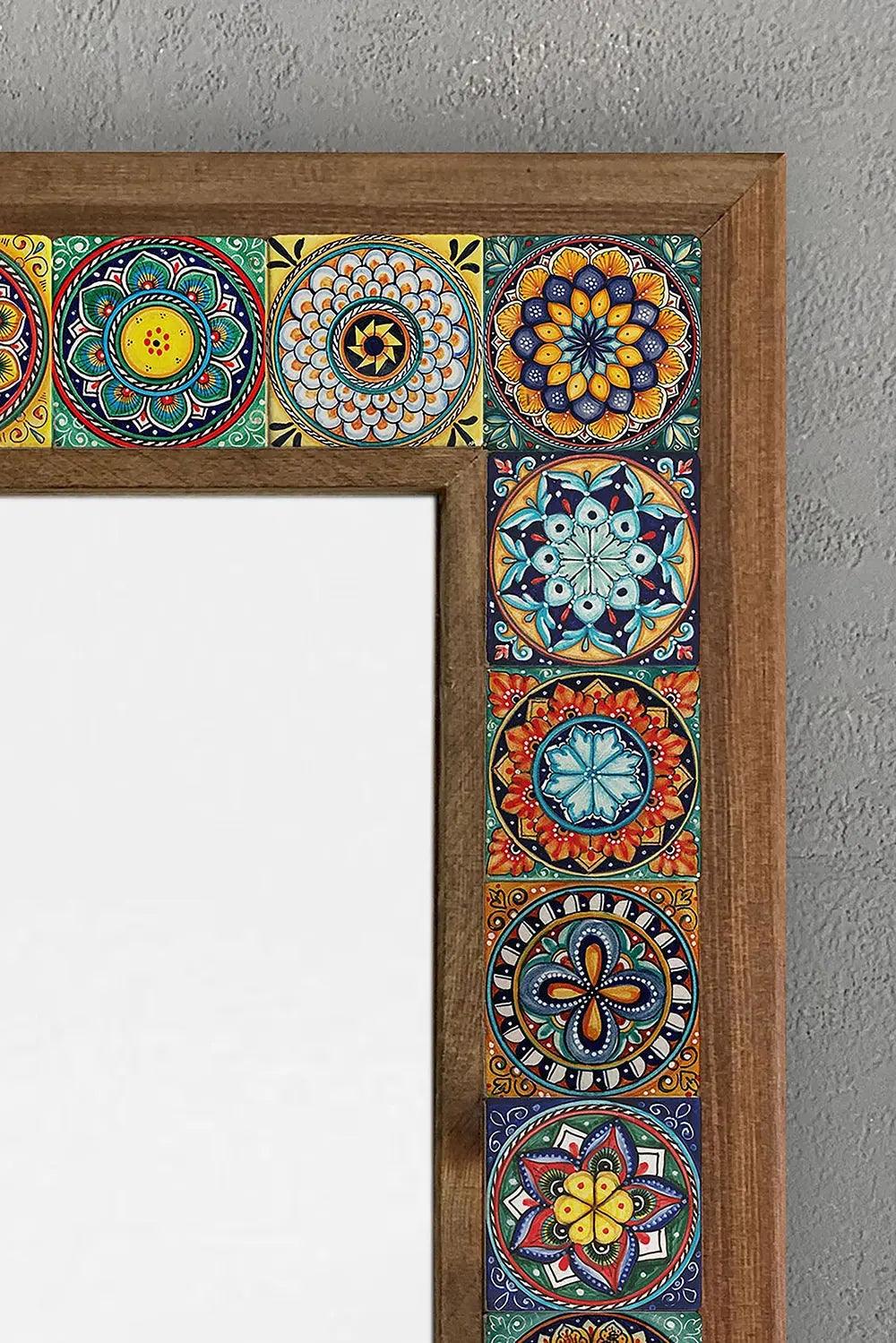 Ceramic Home Décor Wooden Mosaic Mirror Wall Hanging Office Gift