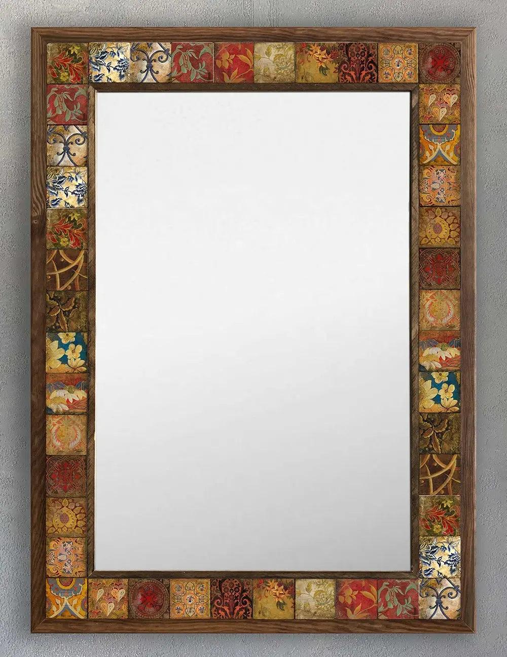 Mosaic Bathroom Mirror Elegance Handcrafted Wooden Framed