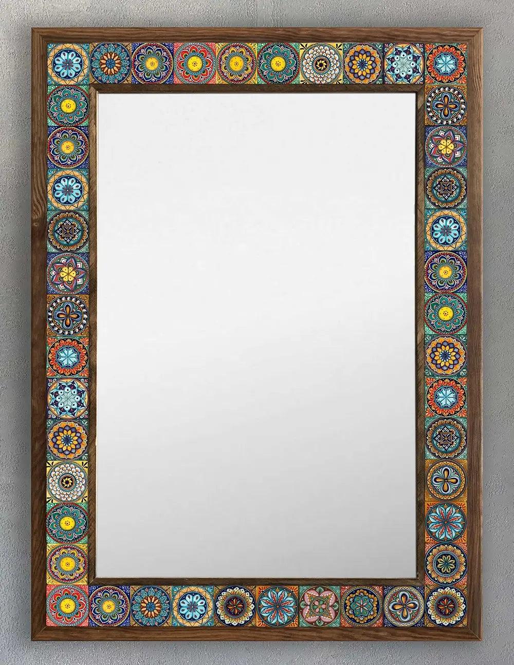 Ceramic Home Décor Wooden Mosaic Mirror Wall Hanging Office Gift