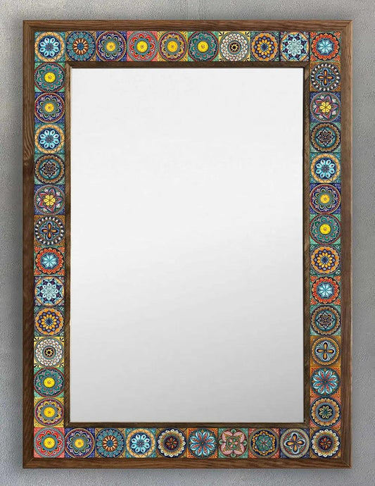 Ceramic Home Décor Wooden Mosaic Mirror Wall Hanging Office Gift