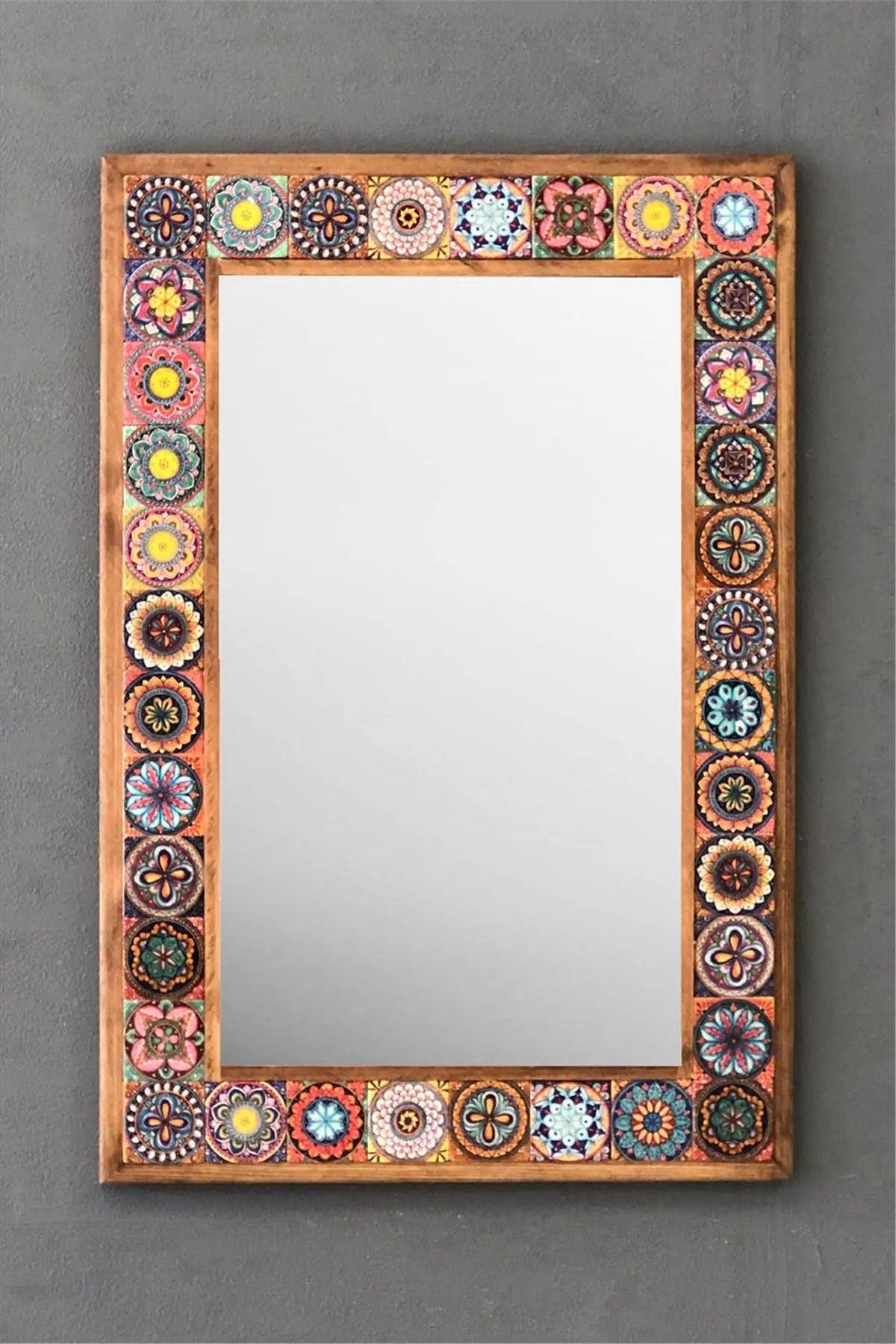 Ceramic Home Décor Wooden Mosaic Mirror Wall Hanging Office Gift