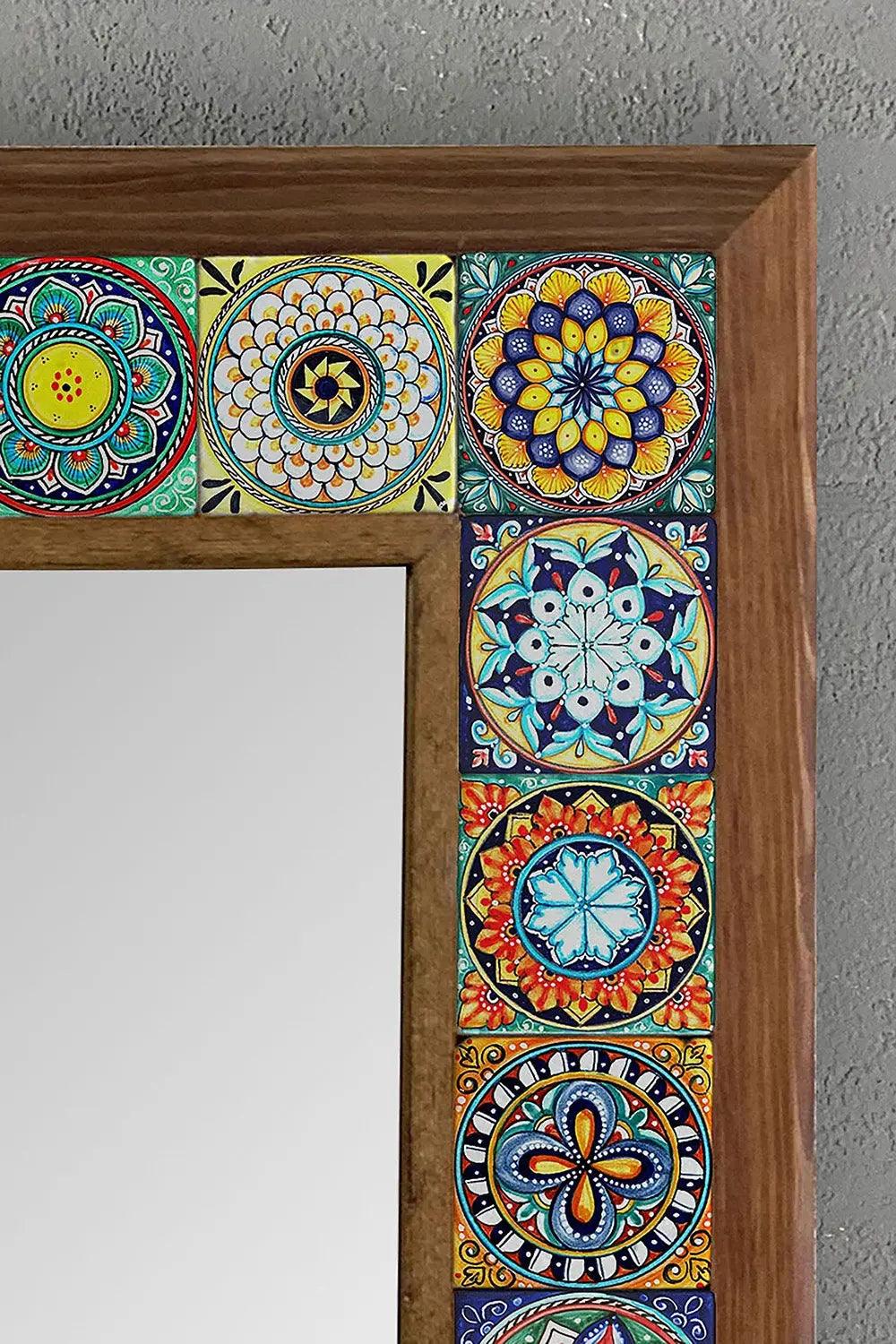 Ceramic Home Décor Wooden Mosaic Mirror Wall Hanging Office Gift