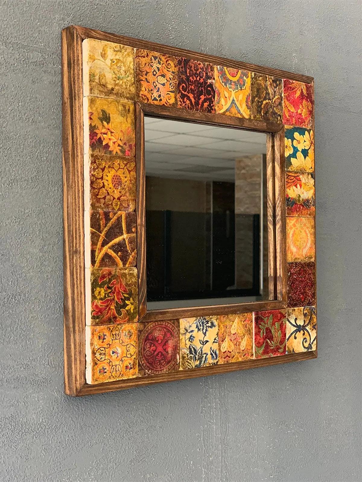 Mosaic Bathroom Mirror Elegance Handcrafted Wooden Framed