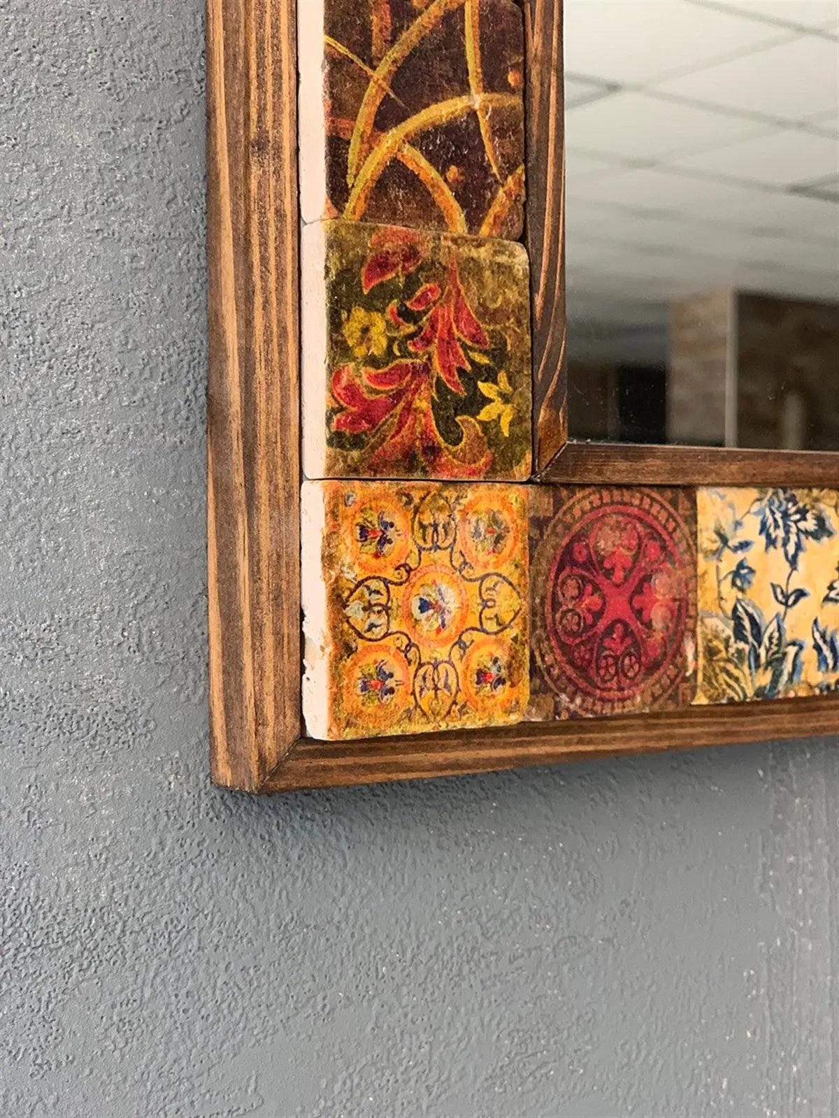 Mosaic Bathroom Mirror Elegance Handcrafted Wooden Framed