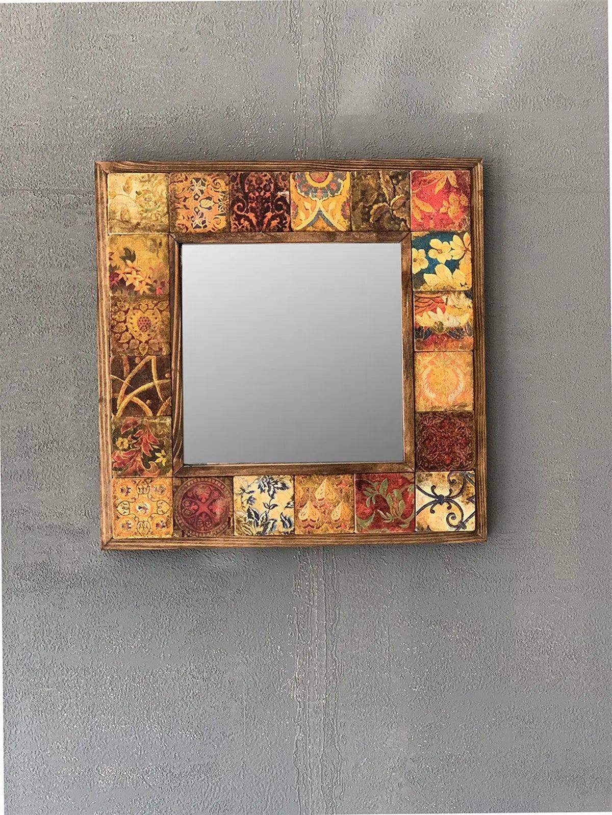 Mosaic Bathroom Mirror Elegance Handcrafted Wooden Framed