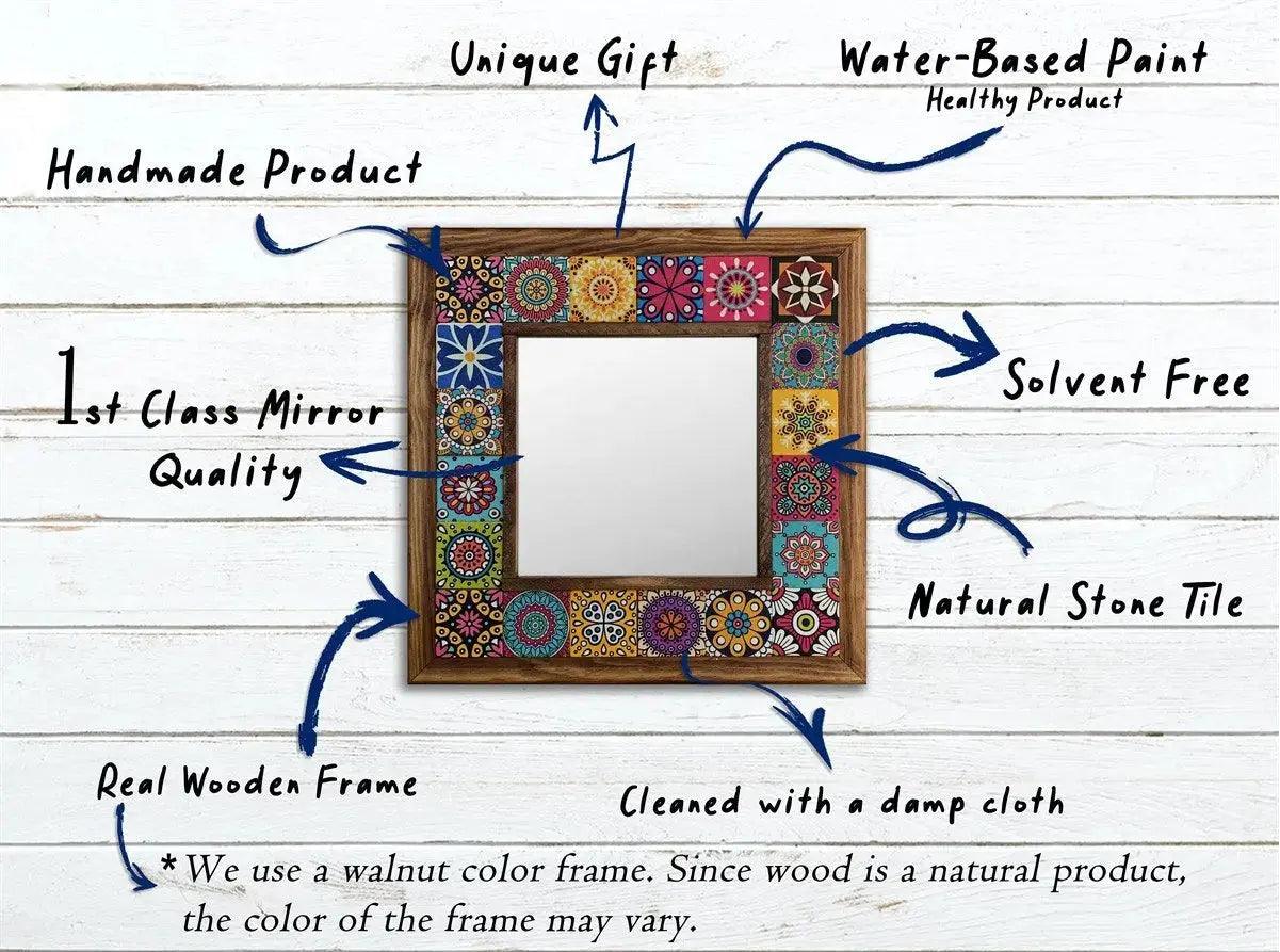 Handmade Mosaic Vanity Bathroom Mirror Wooden Tile Wall Hanging Décor