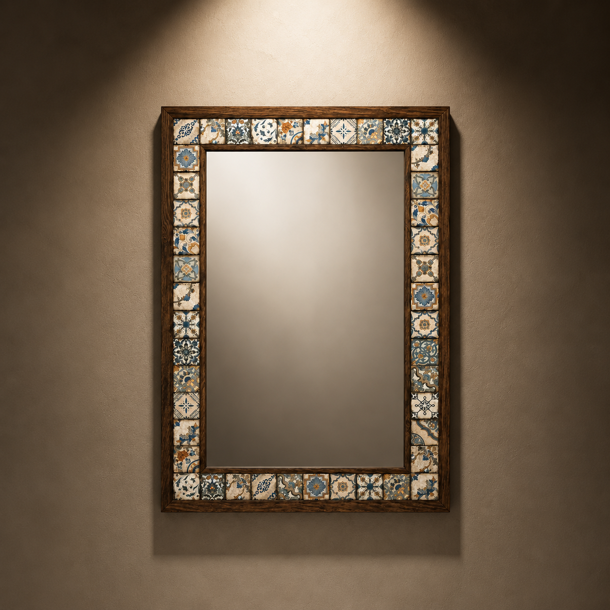 Handmade Pine Wood with Mosaic Tiles Mirror (53cm x 73cm)