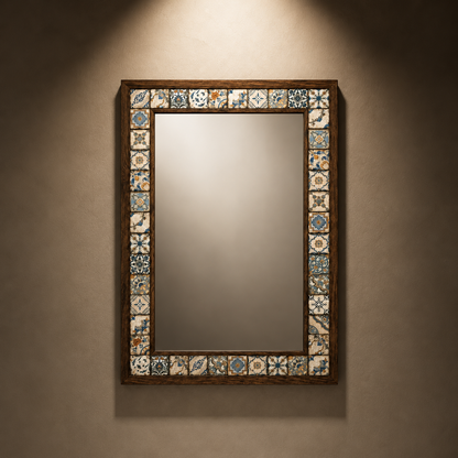 Handmade Pine Wood with Mosaic Tiles Mirror (53cm x 73cm)