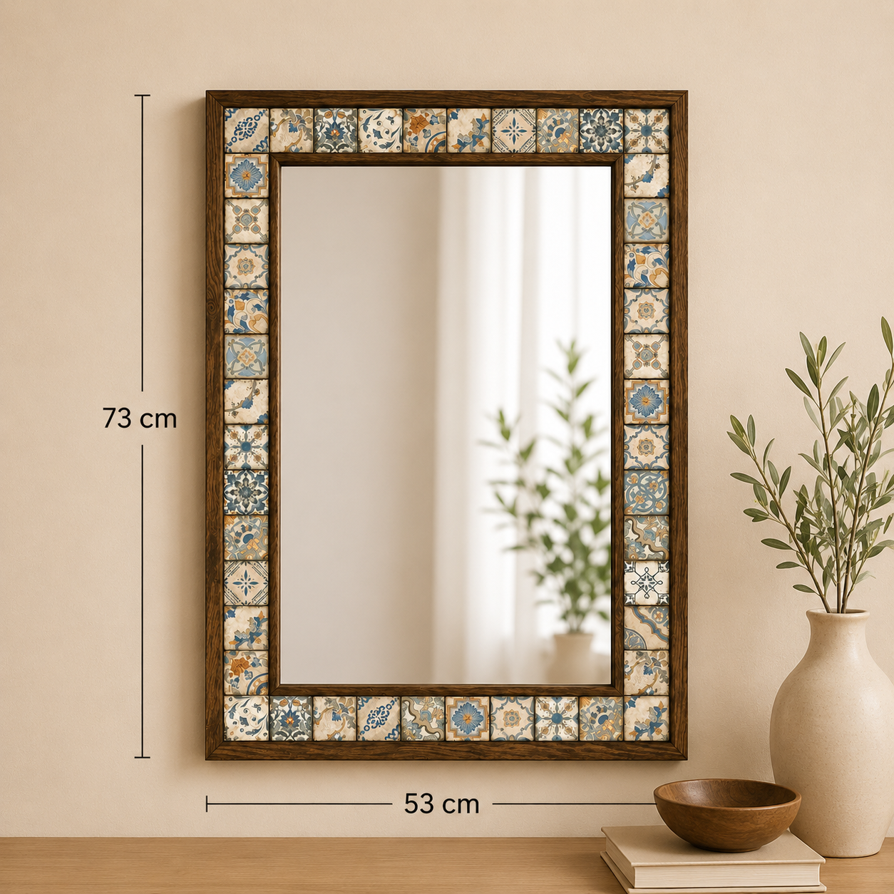 Handmade Pine Wood with Mosaic Tiles Mirror (53cm x 73cm)