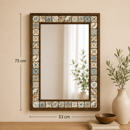 Handmade Pine Wood with Mosaic Tiles Mirror (53cm x 73cm)