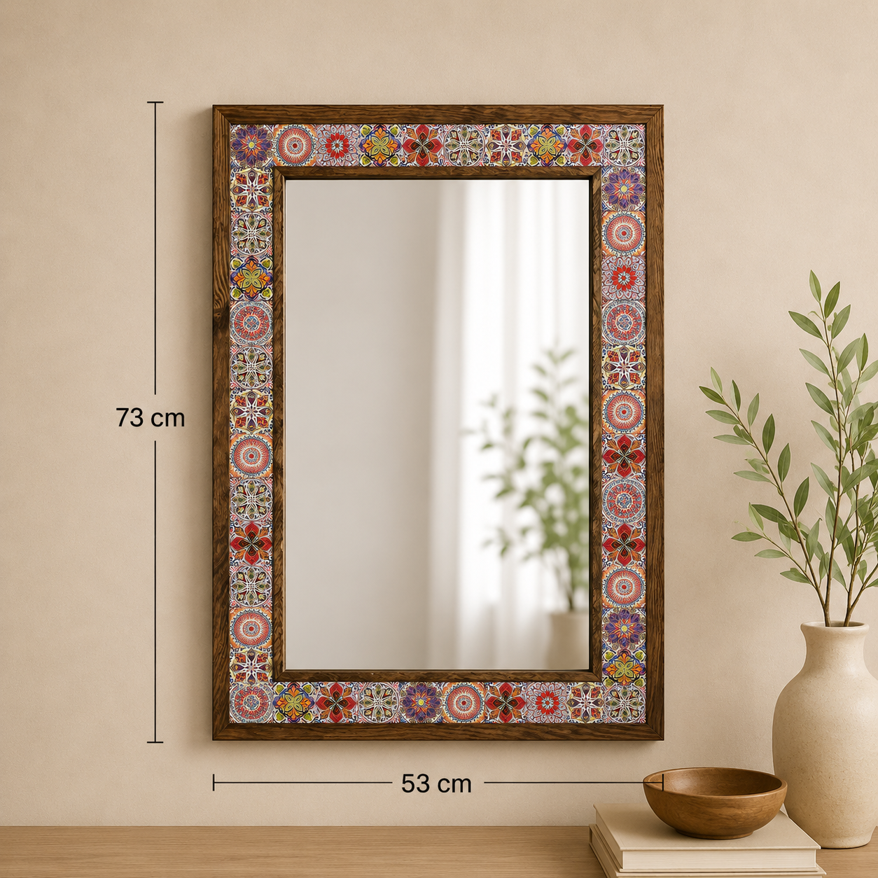 Handmade Pine Wood with Mosaic Tiles Mirror (53cm x 73cm)