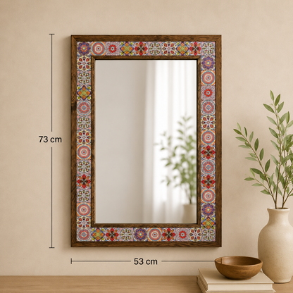 Handmade Pine Wood with Mosaic Tiles Mirror (53cm x 73cm)