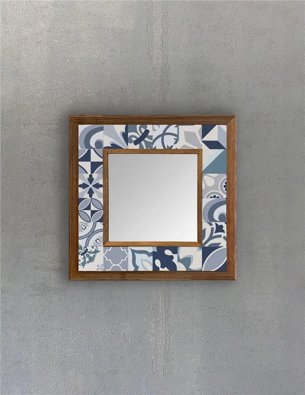 Wooden Mosaic Stone Framed Bathroom Vanity Unique Ceramic Tile Art