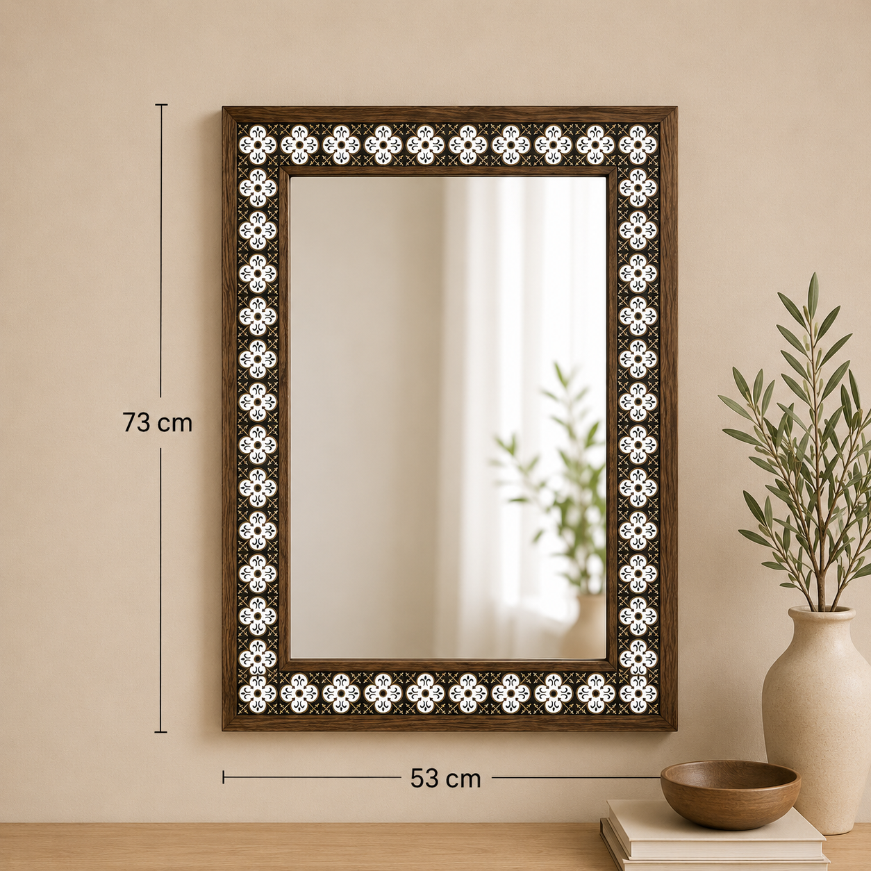 Handmade Pine Wood with Mosaic Tiles Mirror (53cm x 73cm)
