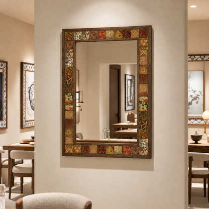 Annapolis Mosaic Mirror styled in a dining room — handmade Turkish mosaic wall mirror