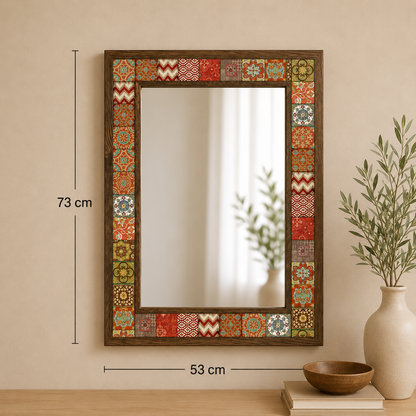 Handmade Pine Wood with Mosaic Tiles Mirror (53cm x 73cm)