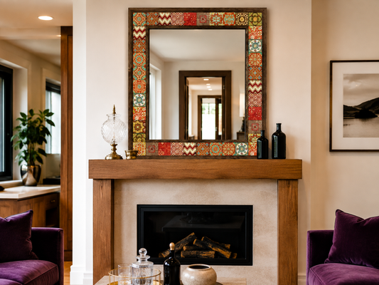 Cairo Mosaic Mirror styled in a dining room — handmade Turkish mosaic wall mirror