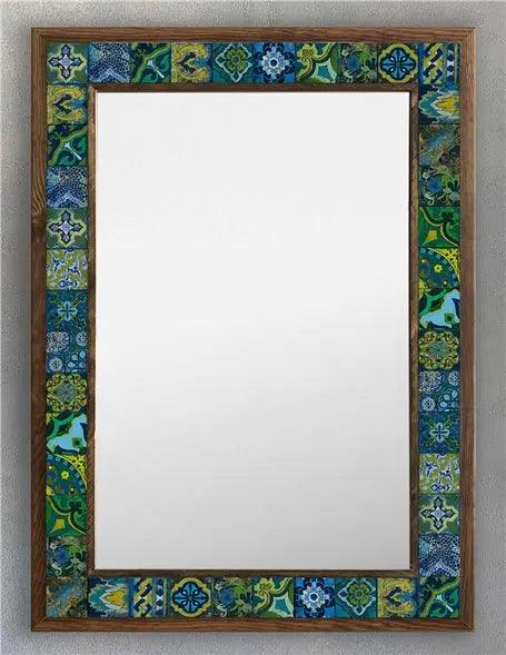 Emerald Mosaic Mirror — handmade Turkish mosaic wall mirror