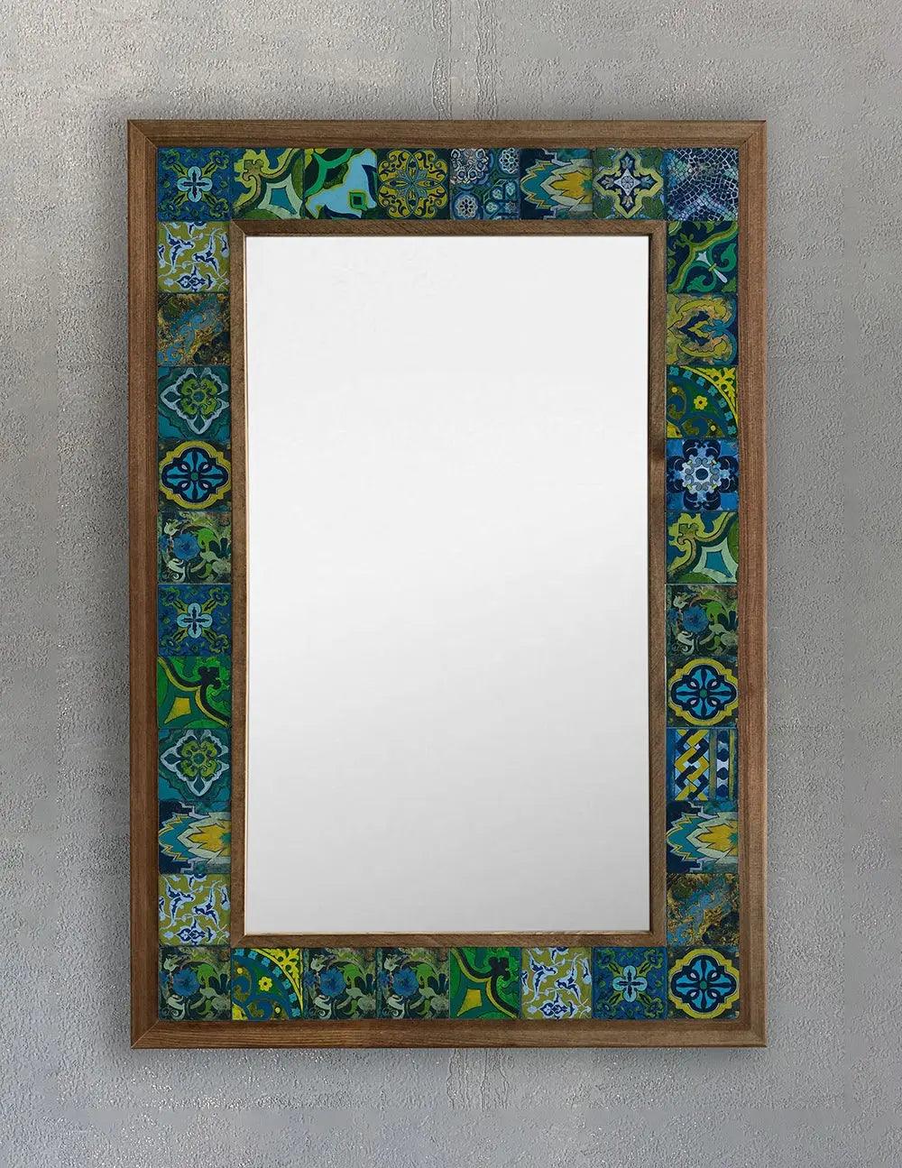 Emerald Mosaic Mirror — handmade Turkish mosaic wall mirror