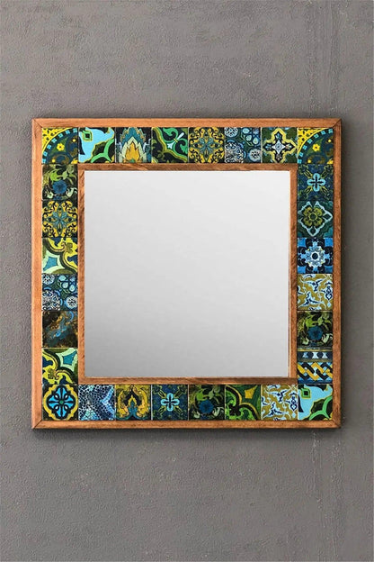Emerald Mosaic Mirror — handmade Turkish mosaic wall mirror