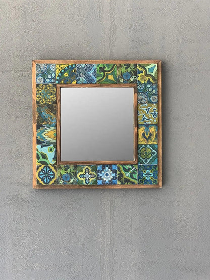 Emerald Mosaic Mirror — handmade Turkish mosaic wall mirror
