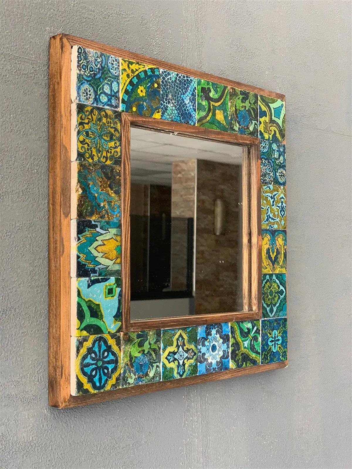 Emerald Mosaic Mirror — handmade Turkish mosaic wall mirror