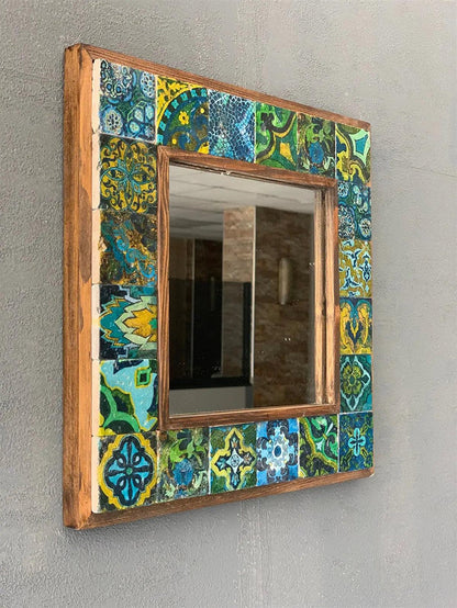 Emerald Mosaic Mirror — handmade Turkish mosaic wall mirror