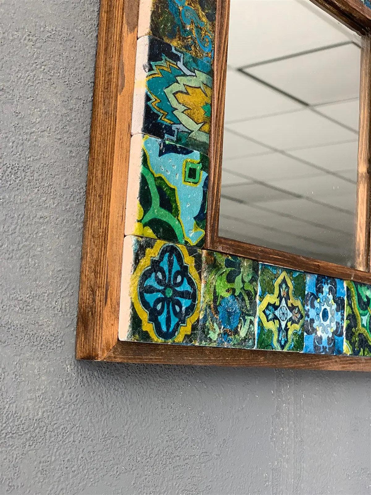 Emerald Mosaic Mirror — handmade Turkish mosaic wall mirror