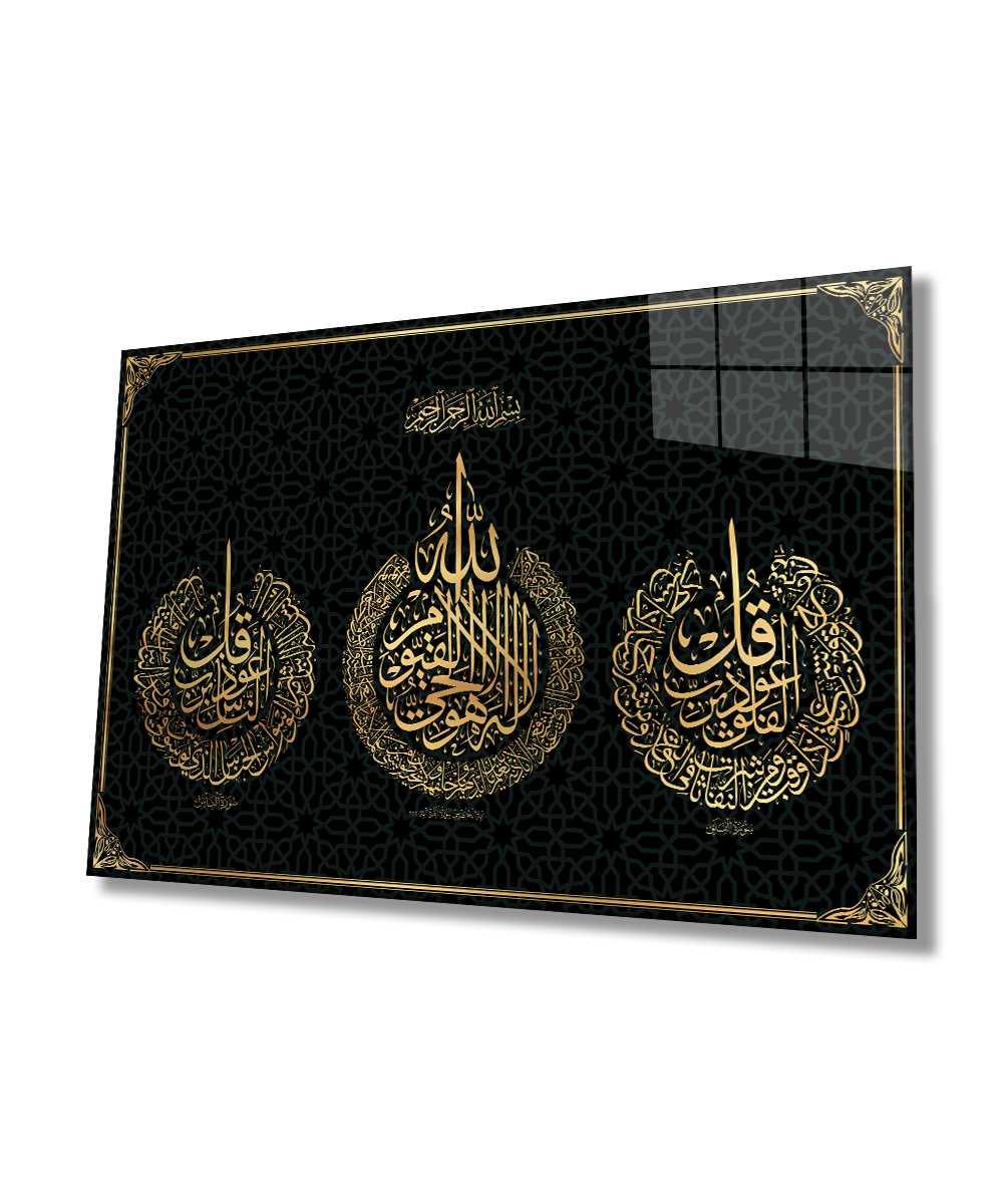 Surah Al-Ikhlas, Surah Al-Falaq, Surah An-Nas Arabic Calligraphy glass canvas