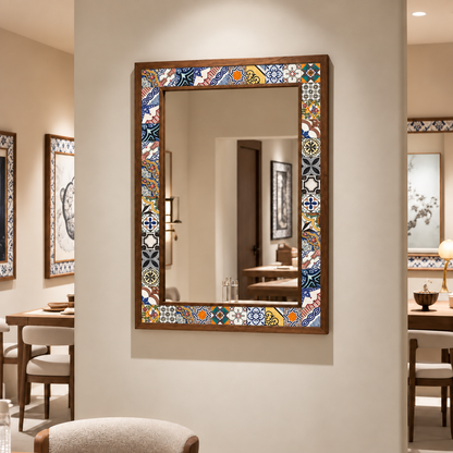 Madrid Mosaic Mirror styled in a dining room — handmade Turkish mosaic wall mirror
