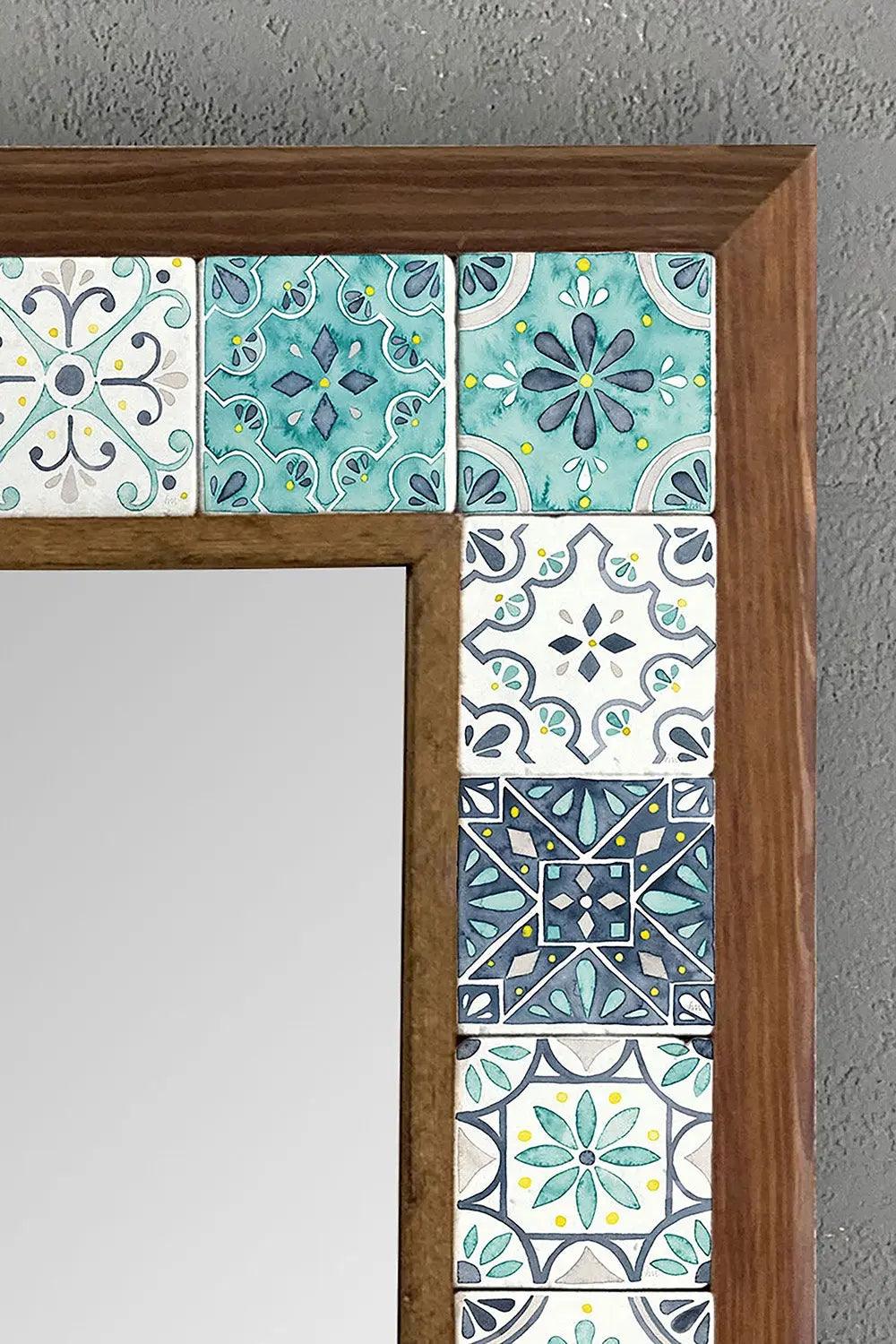 Handcrafted Wooden Mosaic Stone Framed Mirror - Oriental Boutique 10082 Oriental Boutique