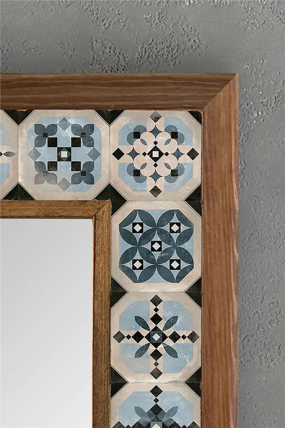 Vanity Mirror Wall Mounted Wooden Mosaic Stone Framed Mirror