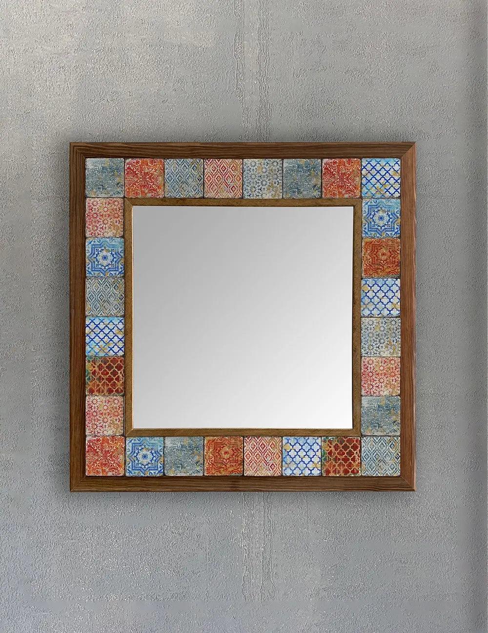 Wood Mosaic Mirror Décor Unique Ceramic Tile Wall Hanging Gif