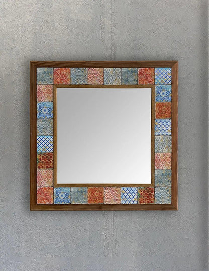 Wood Mosaic Mirror Décor Unique Ceramic Tile Wall Hanging Gif