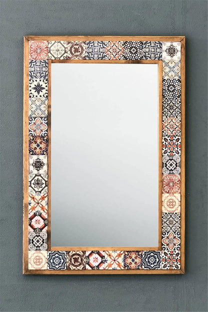 Gifts of Style Wooden Mosaic Stone Framed Bathroom Mirror