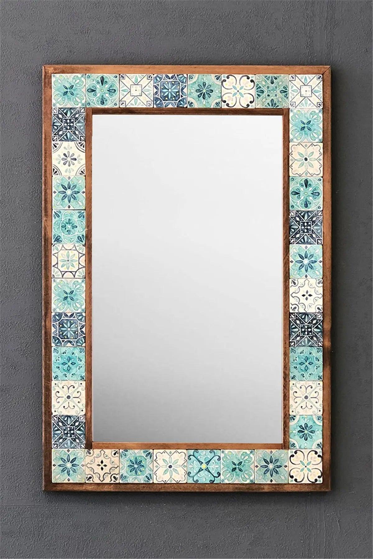 Handcrafted Wooden Mosaic Stone Framed Mirror - Oriental Boutique 10082 Oriental Boutique