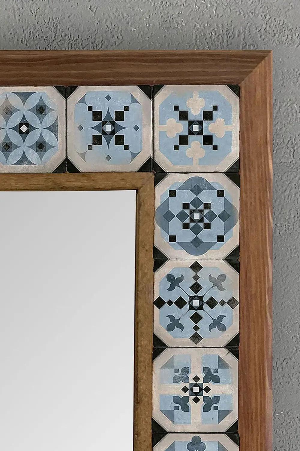 Vanity Mirror Wall Mounted Wooden Mosaic Stone Framed Mirror