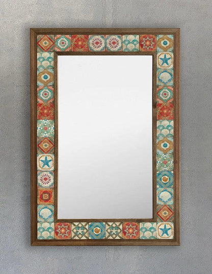 Wooden Framed Mosaic Tile Mirror Unique Handmade Decor Mirror for Home