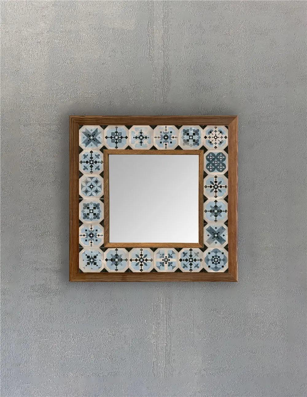 Vanity Mirror Wall Mounted Wooden Mosaic Stone Framed Mirror