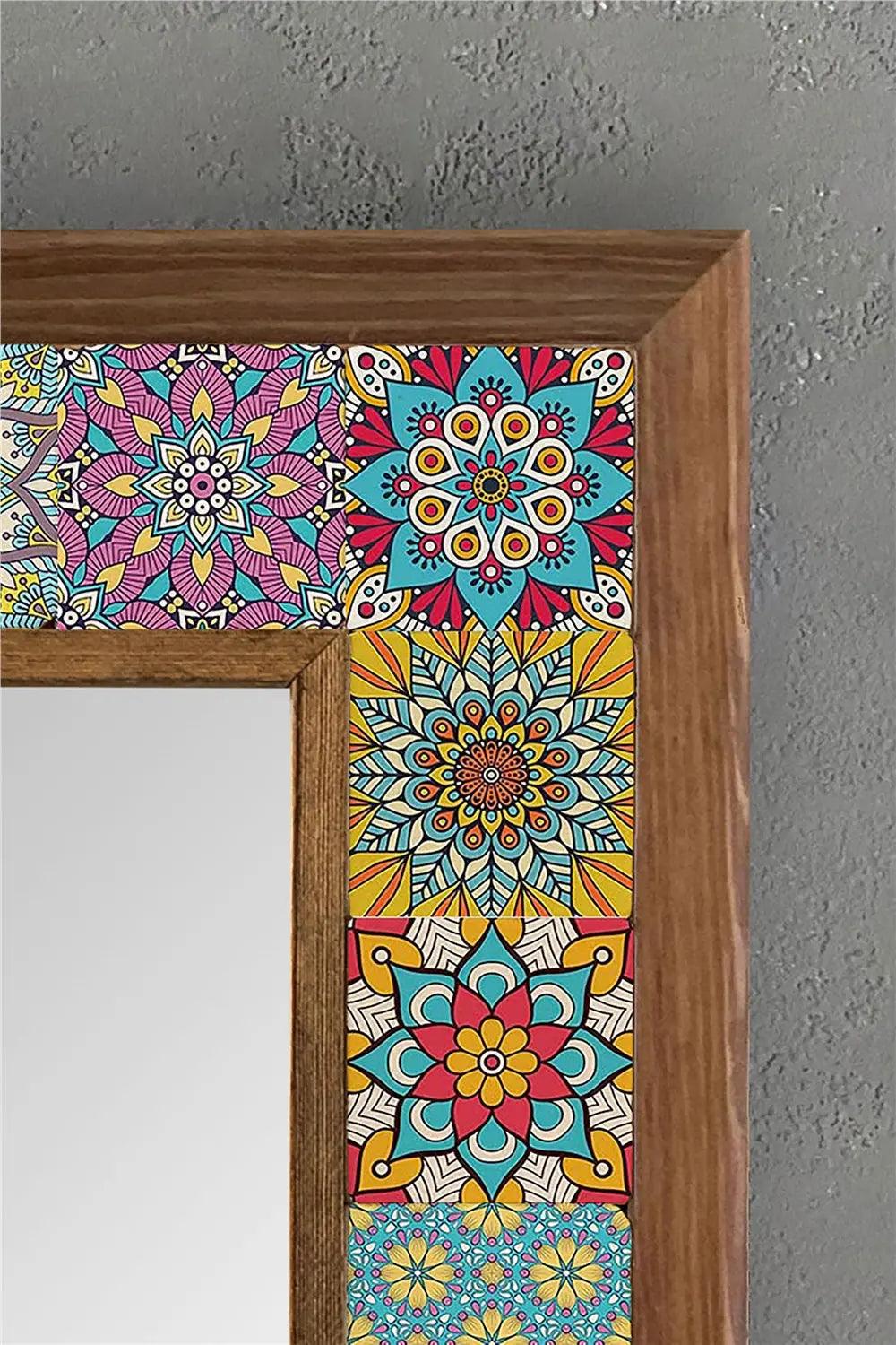 Large Vanity Mosaic Framed Mirror Tile and Wood Wall Art