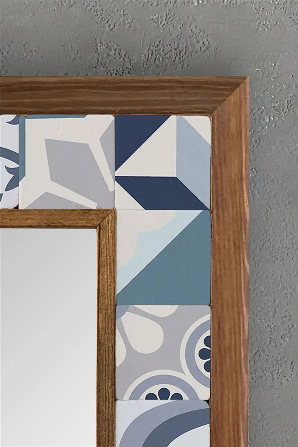 Wooden Mosaic Stone Framed Bathroom Vanity Unique Ceramic Tile Art