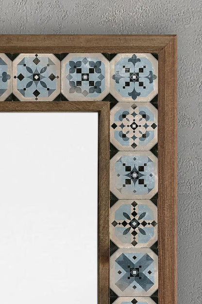 Vanity Mirror Wall Mounted Wooden Mosaic Stone Framed Mirror