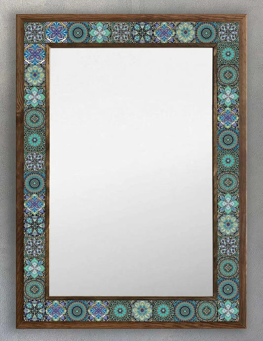 Handmade Mosaic Vanity Bathroom Mirror Wooden Tile Wall Hanging Décor