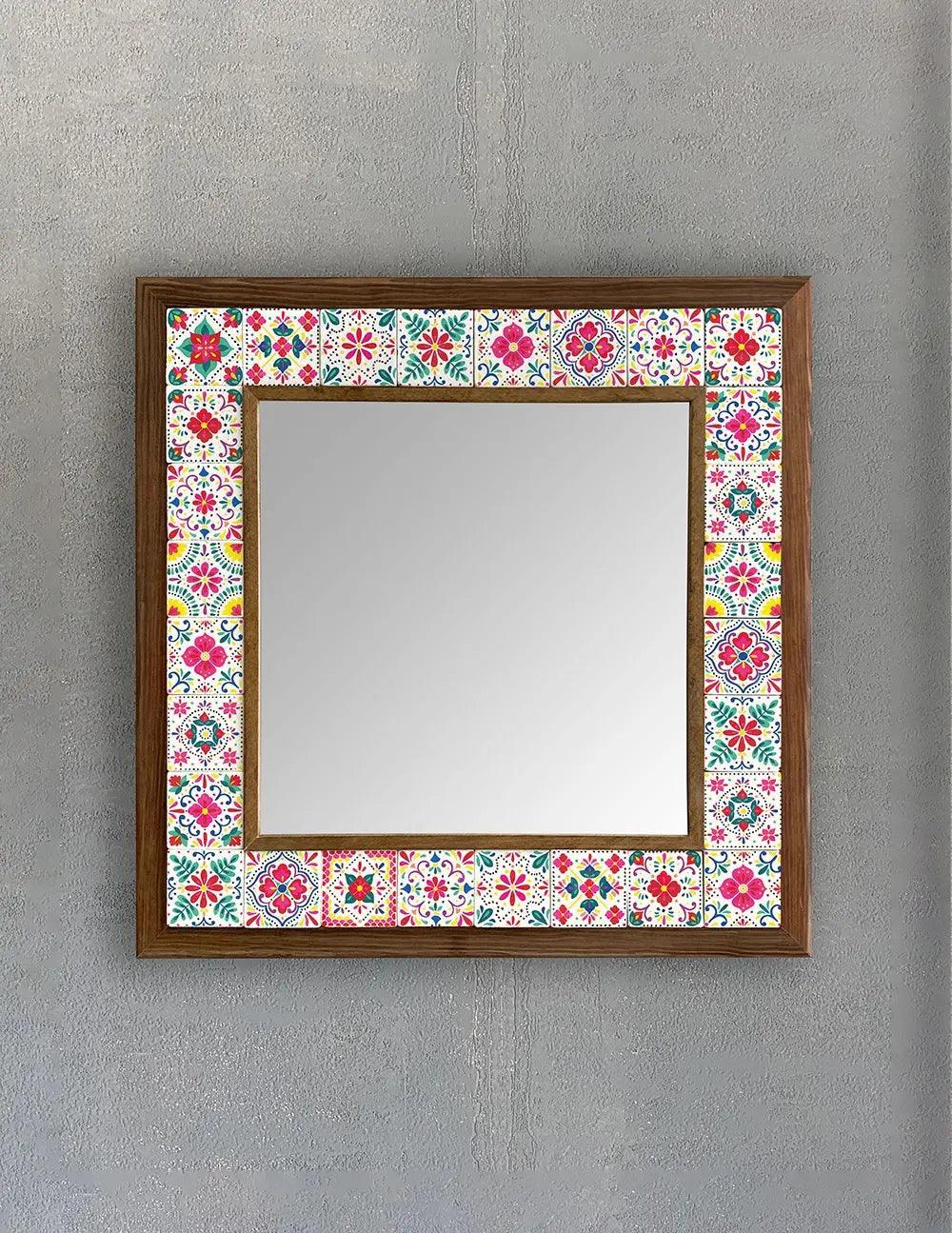 Wooden Mosaic Mirror Decorative Handmade Housewarming Gift