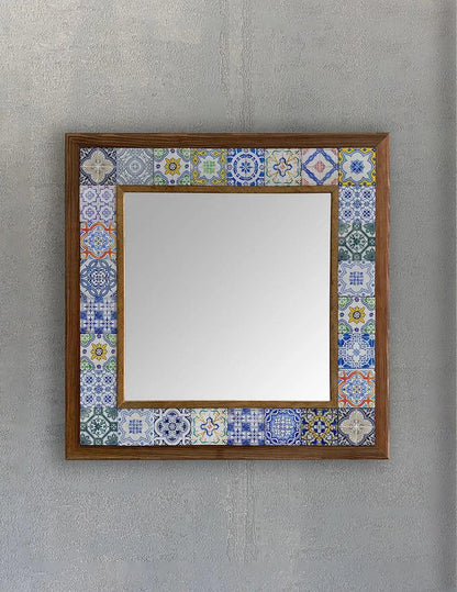 Handmade Wall Hanging Blue Mosaic Mirror Ceramic Home Décor