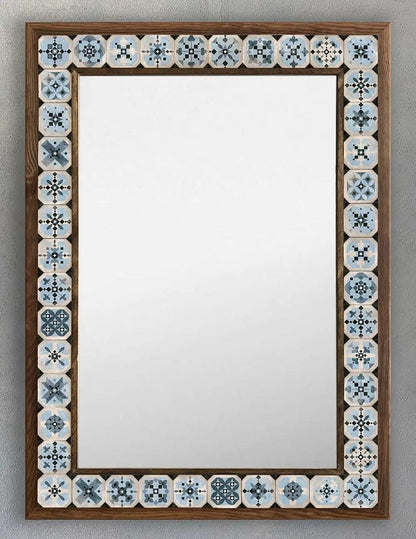 Vanity Mirror Wall Mounted Wooden Mosaic Stone Framed Mirror